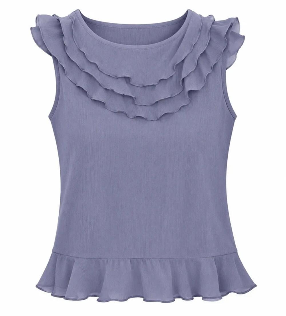 Lucky Brand Blue Chiffon Triple Ruffle Tank Top Sleeveless Blouse Boho Size L